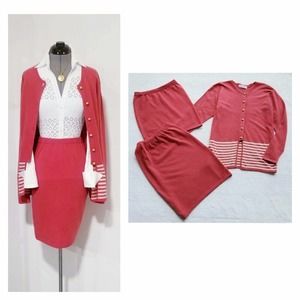 SHIRIN GUILD "3-piece set" 100% pure cashmere vtg sweater top skirt + cardigan s